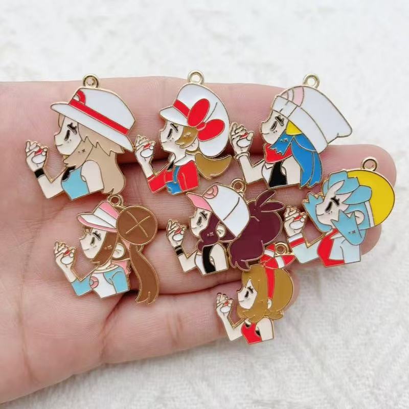 Event Party - 10pcs Cartoon Girl Drip Oil Alloy