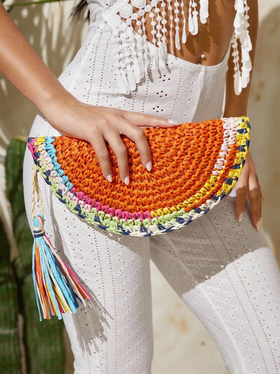 Paper Straw Color - Ladies, Women Clutchs, Straw Bag, Colorful